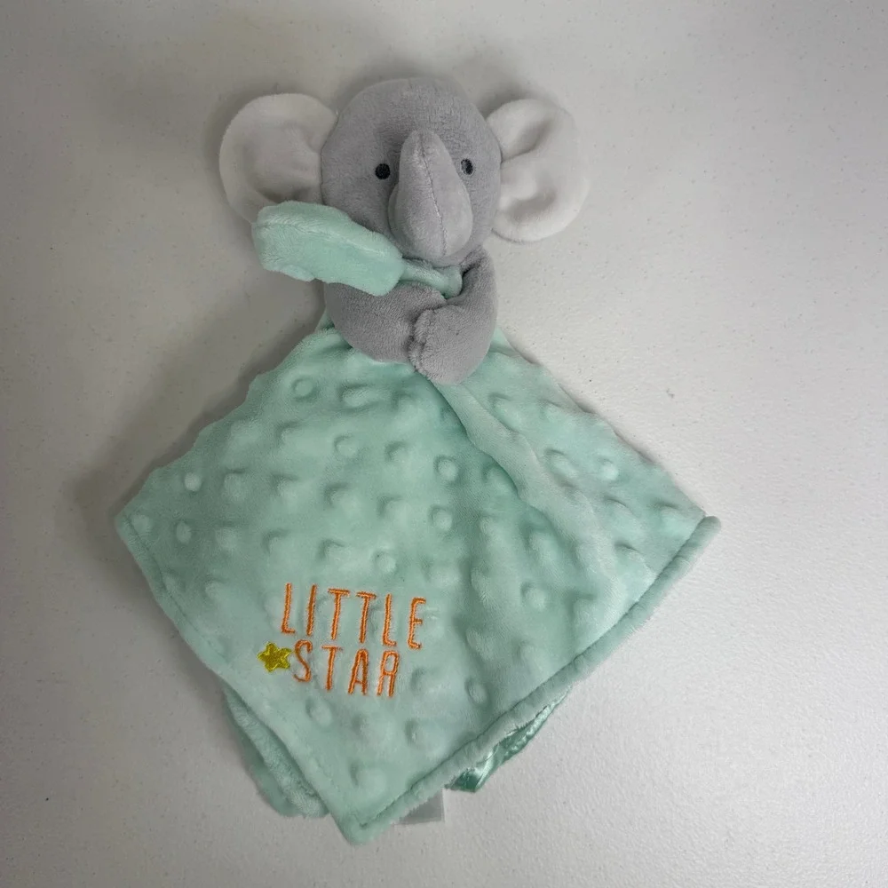 Child of Mine Elephant Lovey Mint Green Little Star Embroidered Security Blanket